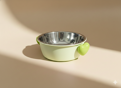 Plato con Bowl de Acero Inoxidable – Diseño Corazón Verde