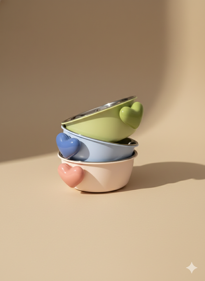 Plato con Bowl de Acero Inoxidable – Diseño Corazón Verde
