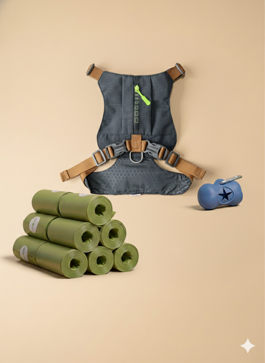 Pack Paseo Tranquilo – 90 Días   (12 rollos de bolsas + 1 dispensador + 1 arnés)