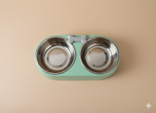 Plato verde doble para perro – práctico y estable