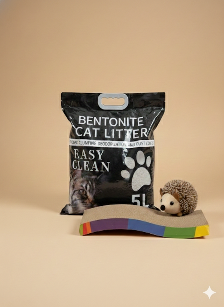 Pack Gato – Confort Diario– (Arena de 5 kilos + juguete de ratón + rascador)
