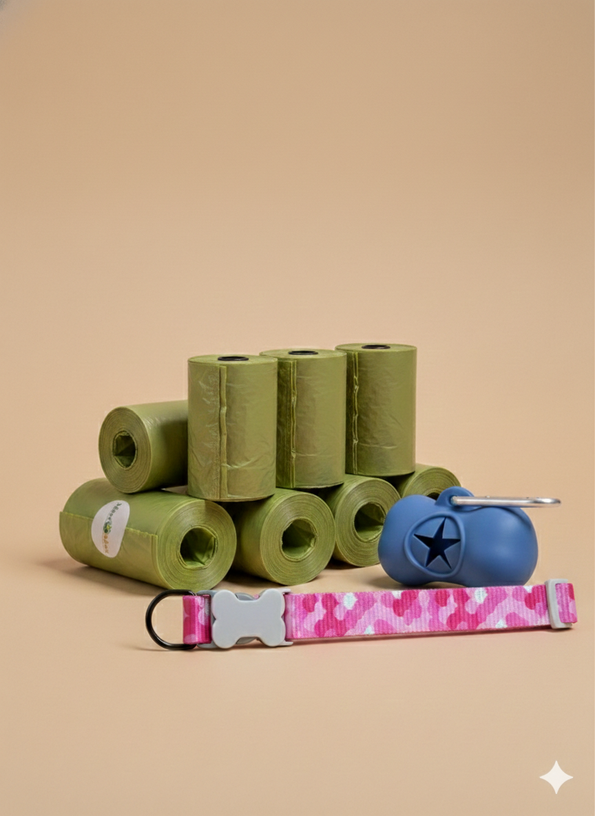 Pack Paseo Tranquilo – 60 Días ( 8 rollos de bolsas + 1 dispensador + Collar M)